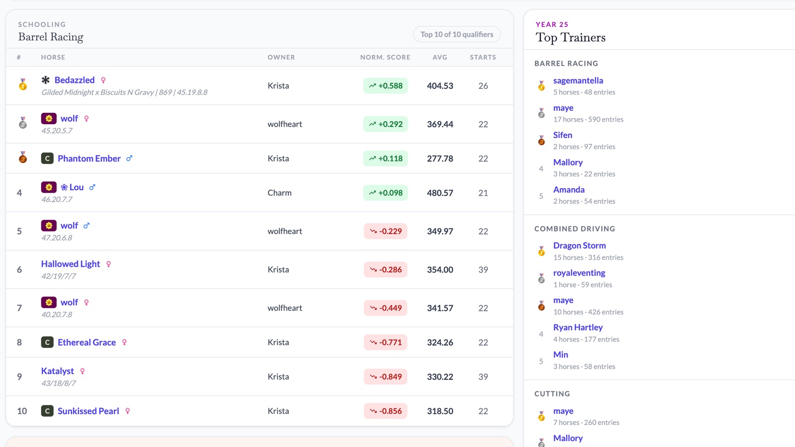Screenshot: A championship rankings page