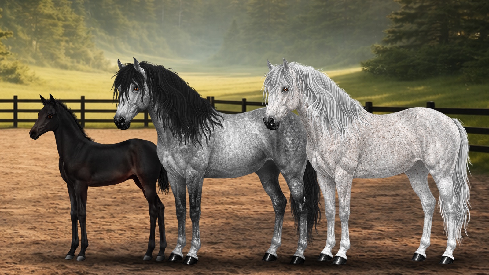 Screenshot: A horse from foal to adult