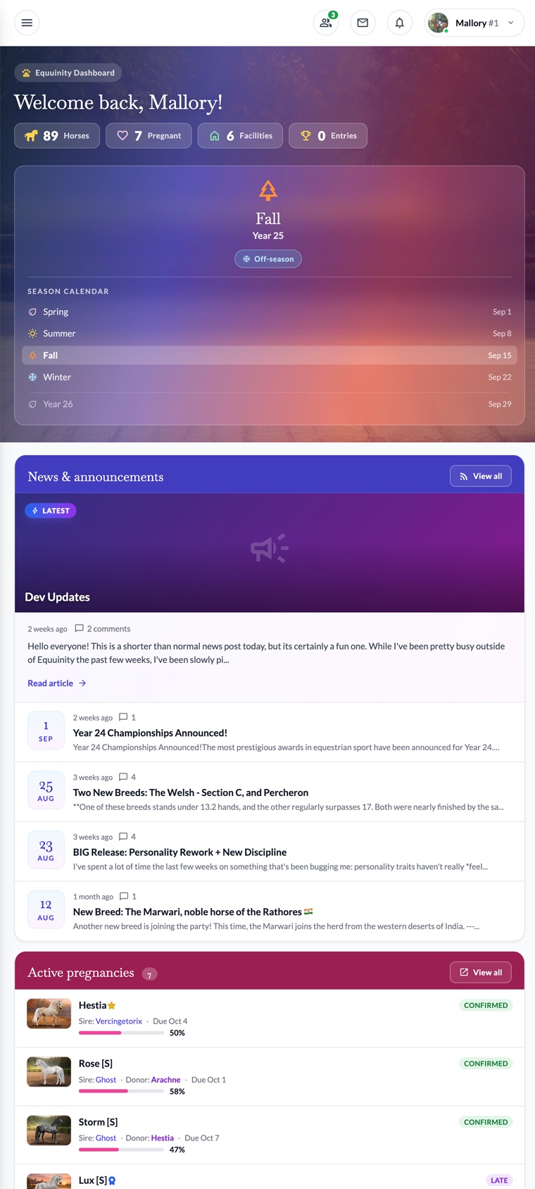 Screenshot: Your stable dashboard on a phone